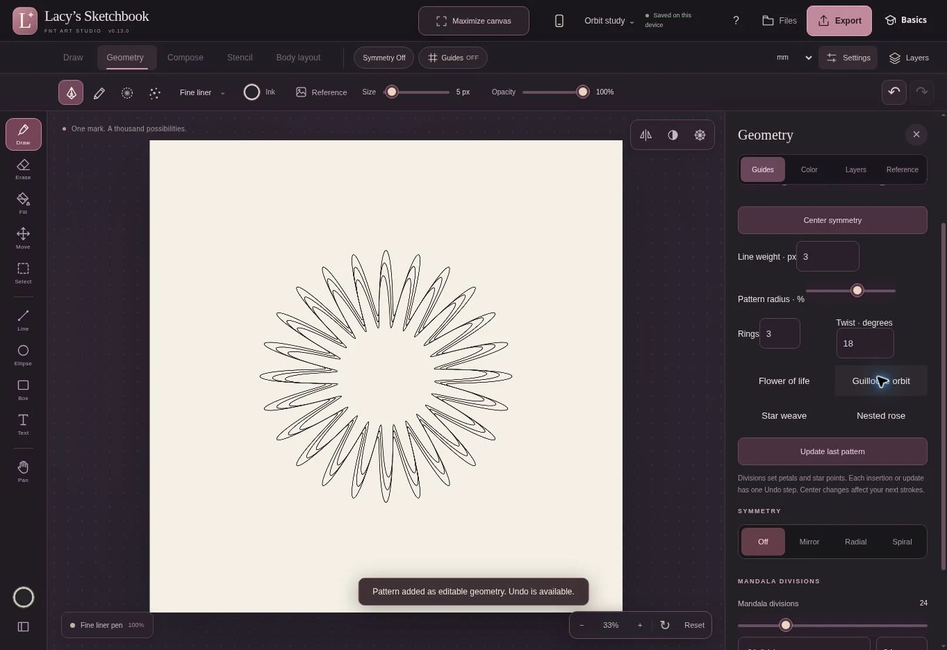 Lacy’s Sketchbook current interface